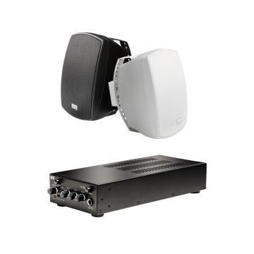Compact 70V Audio Kit – 4" Wall Mount Outdoor Speaker Pair w/ 50W Class D Commercial Amplifier
